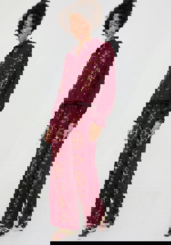 Raffya Penny Boxy Embroidered Shirt In Aubergine