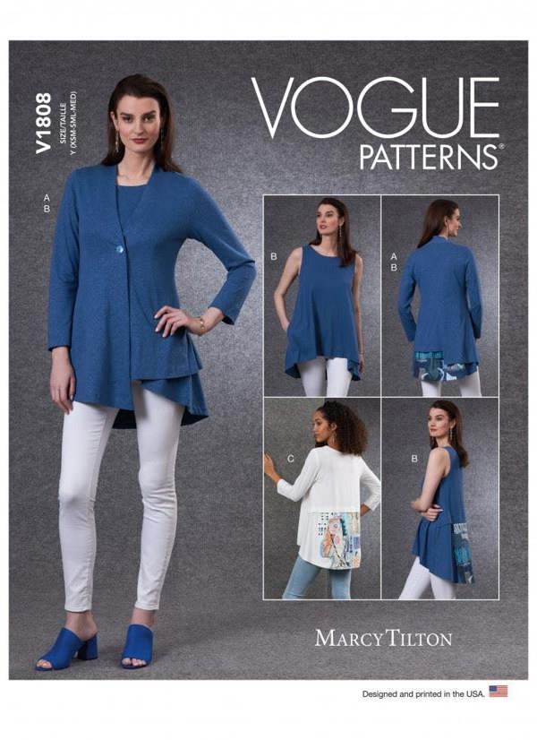 Vogue Sewing Pattern 1808, Jackets, Tops, Tunics for Women, Y (XS-S-M) - Intermediate