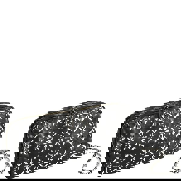 Assots London 'HOLBORN' Metallic Silver and Black Floral Designer Leather Clutch Bag