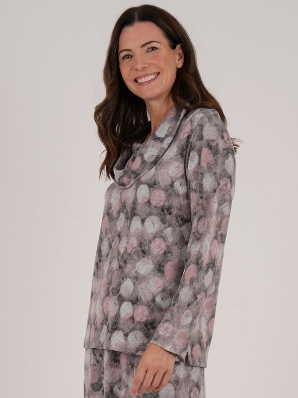 TIGI-Wear Blur Dot Print Cowl Neck