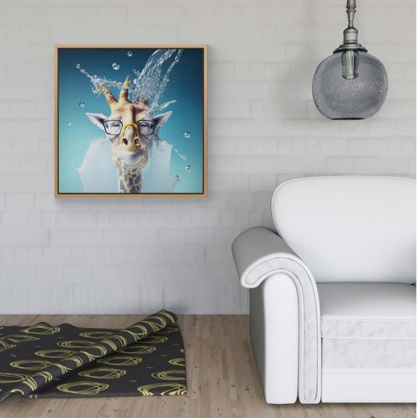 Warren Reed Giraffe Splash Art Framed Canvas