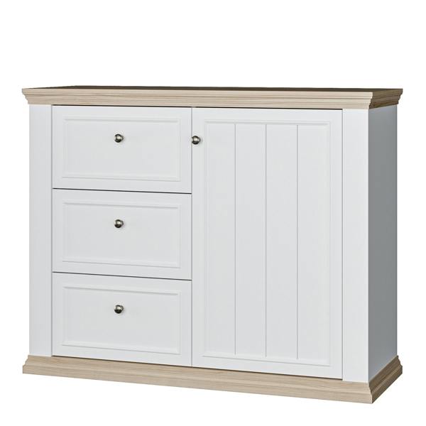 Furniture To Go Pontypool 3 Drawer & 1 Door Sideboard in White and Riva Oak