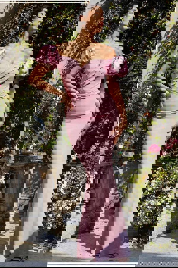 Puffy Satin  Sleeve Scuba Maxi Dress - Blush Pink DR4622