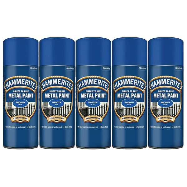 Hammerite 5X Hammerite Smooth Blue Spray Paint 400ml