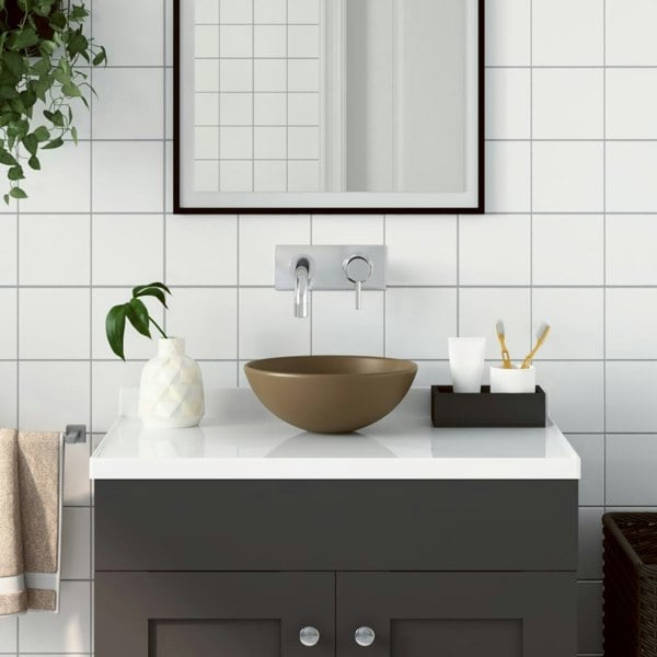 Berkfield Bathroom Sink Ceramic Matt Cream Round