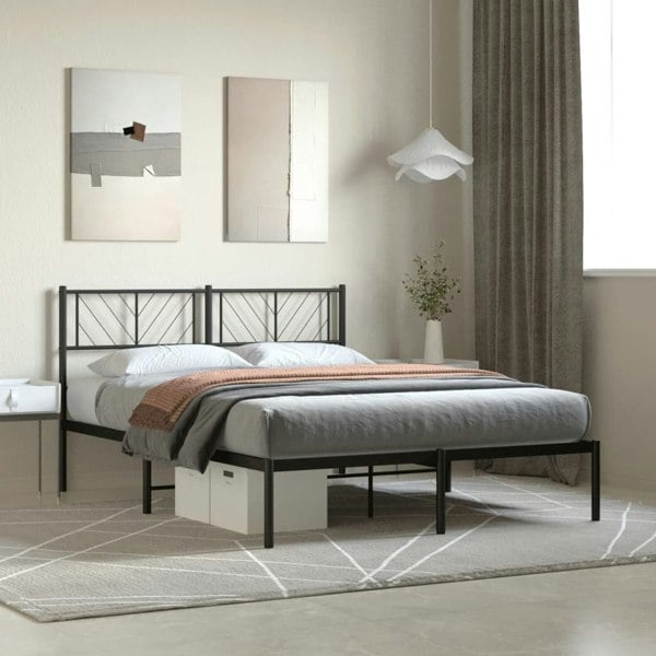 Berkfield Metal Bed Frame with Headboard Black 140x190 cm