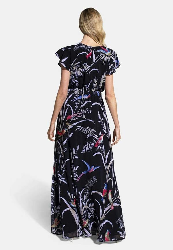 HotSquash Elegant Mock-Wrap Chiffon Maxi Dress