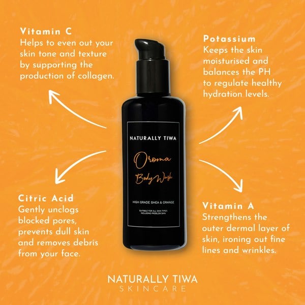 Naturally Tiwa Skincare OROMA Body Wash for sensitive skin, eczema, psoriasis, acne, hyperpigmentation, skin undergoing chemotherapy and radiotherapy and dry skin conditions