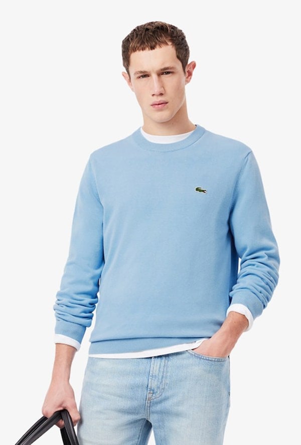 Lacoste Monochrome Crew Neck Cotton Sweater - Blue