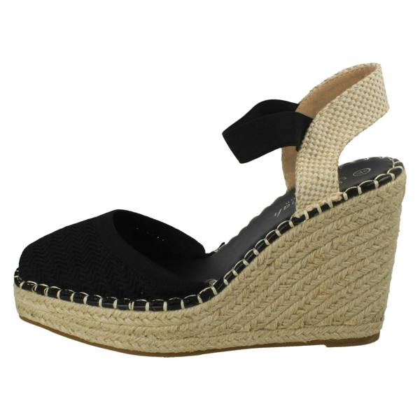 Savannah Ladies Savannah High Wedge Espadrille Slip On Summer Shoes Sandals F2305