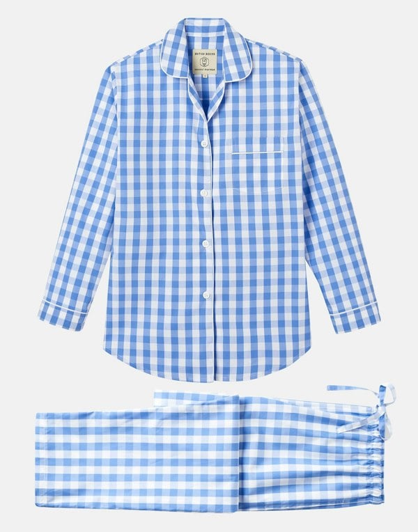 British Boxers Women's Crisp Cotton Pyjama Set - Schoolhouse Blue Gingham