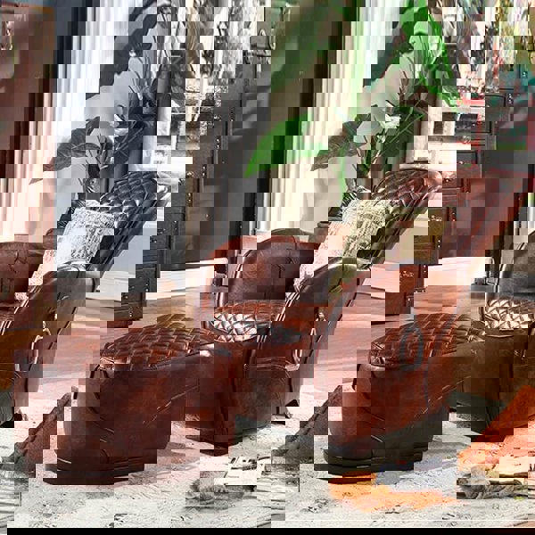 Saddle Chair And Footstool, Loft Style, Oil Wax Leather-Weilai Concept-Weilai Concept