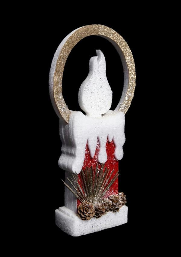 41cm Christmas Pre Lit Battery Operated Glitter Foam Candle Table Decoration in Red image 3