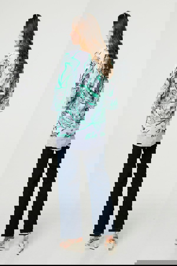 Green | Leaf Print 3/4 Sleeve Layered Tunic Top
