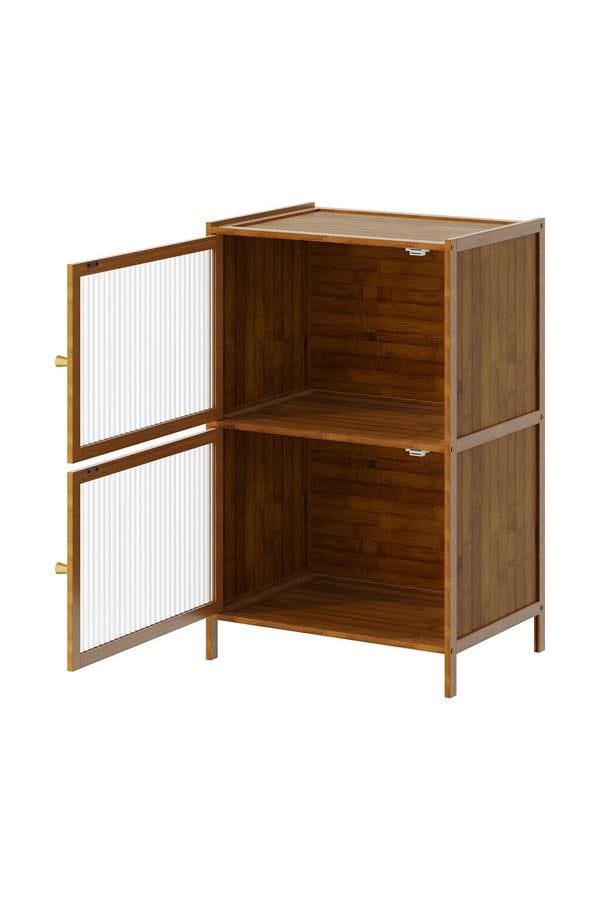 Living and Home Versatile 2-Tier Bamboo Storage Cabinet Bookcase Bookshelf Storage Rack w/ Doors