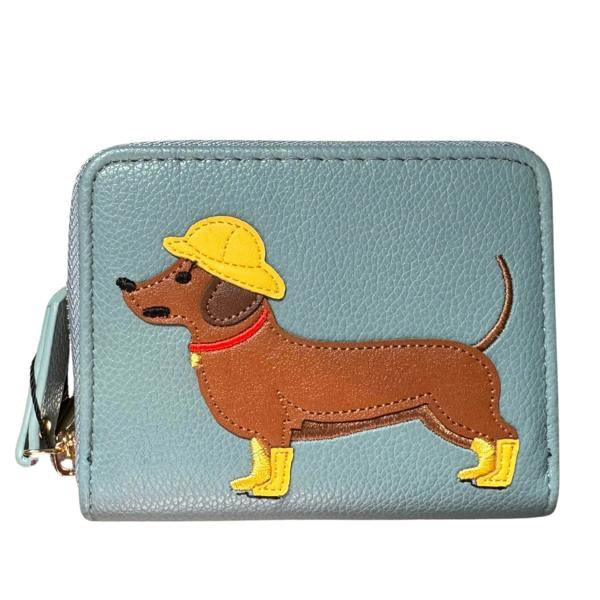 Fores Collection Faux Leather Dachshund Dog Purse - Duck Egg Blue