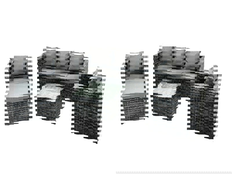 Fimous Lounge Dark Mixed Grey Rattan Sofa Set With Tables 2 Armchair Stool Outdoor Garden Furniture Patio 6 Seater