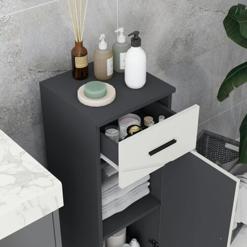 Wyld Haus Gazzeta Slim Grey Bathroom Storage Cabinet With Drawer Cupboard Adjustable Shelves And Soft Close Door