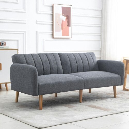 Wyld Haus Nile Linen Grey 3 Seater Click Clack Sofa Bed With Adjustable Split Backrest