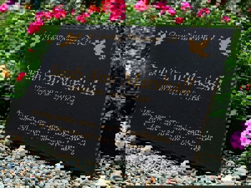 Memorials Direct Granite Memorial Plaque, Doves, Personalised, Stand Included