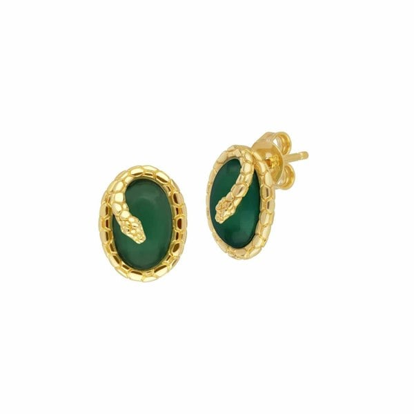 Gemondo ECFEW™ Dyed Green Chalcedony Winding Snake Stud Earrings in Gold Plated Sterling Silver