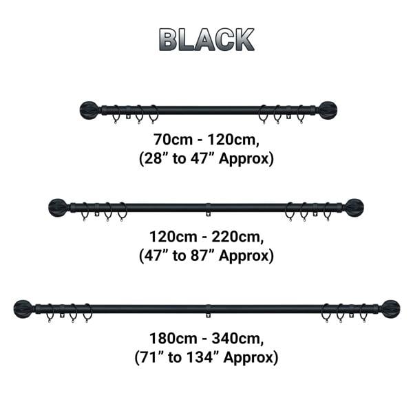 A.Unique Home Geo Ball Extendable Curtain Pole (25/28mm) (Matte Black,120cm - 220cm)