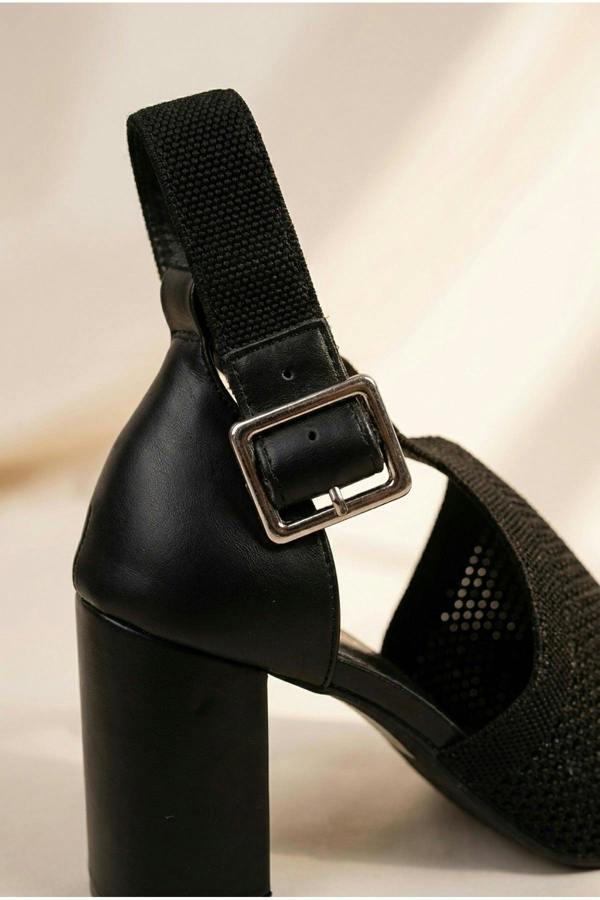 Sora Knit Vamp Block Heel Sandals - Black