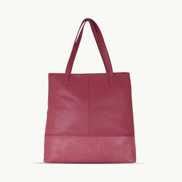 Assots London 'SIENNA' Carmine Pink Croc + Pebble Grain Unlined Leather Tote Bag
