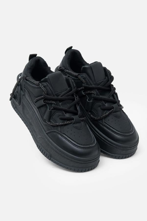Crystal Spark Trainers Black, focused on secure lace-up fastening