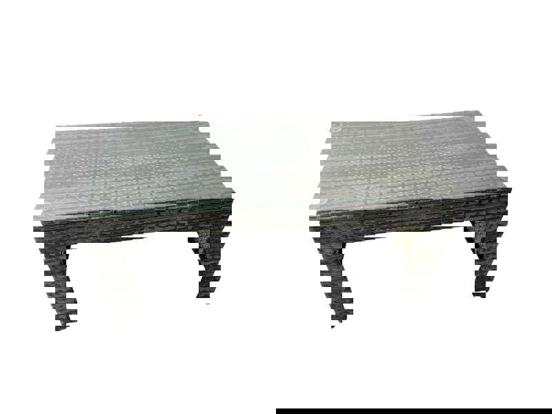 Fimous 9 Seat Poly Rattan Outdoor Patio Oblong Coffee Table Corner Sofa Set with Big Stool 2 Chairs for Garden Backyard Dark Grey Mixed