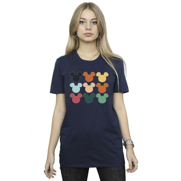 Disney Womens/Ladies Mickey Mouse Heads Square Cotton Boyfriend T-Shirt - Navy Blue