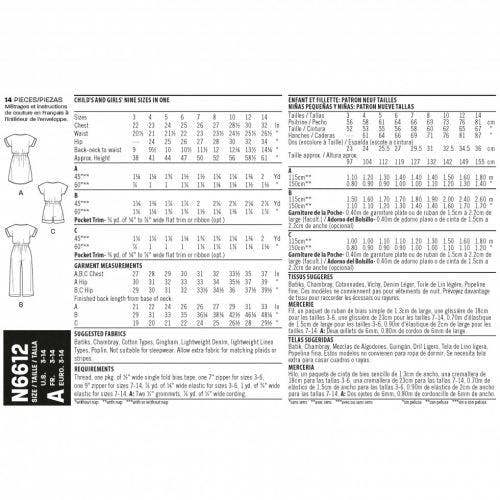 New Look Sewing Pattern 6612, Dresses, Jumpsuits for Kids, Teenagers, A (3-4-5-6-7-8-10-12-14) - Intermediate