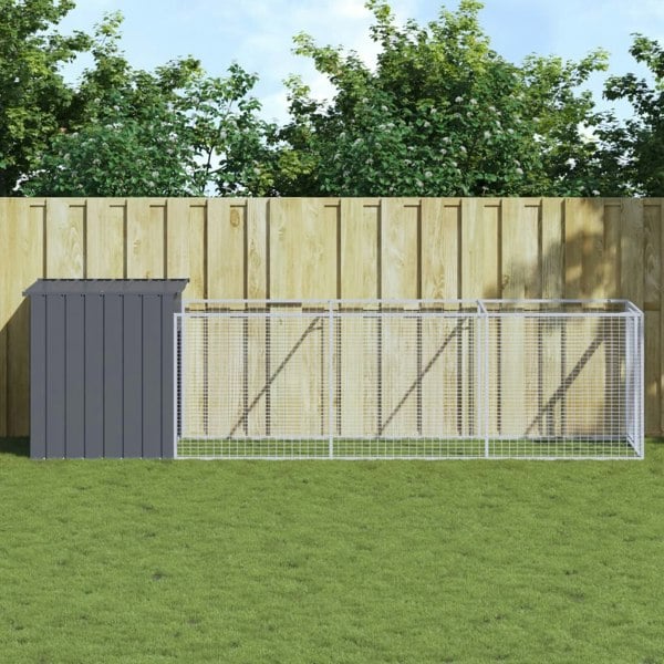 Berkfield Dog House with Run Anthracite 110x405x110 cm Galvanised Steel