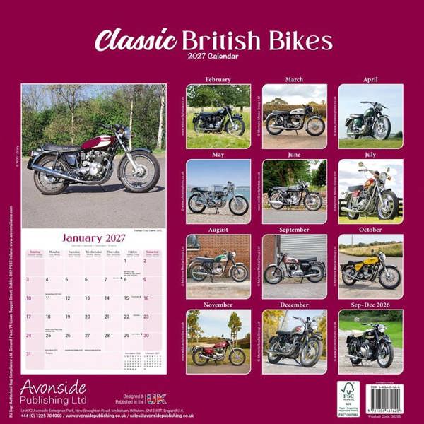 Classic British Bikes Calendar 2027, Wall Calendars, Month To View, Transport, Gift