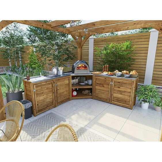 Dunster House Garden Kitchen with Left Side Sink, W2m x D2m / W7' x D7', With Stainless Steel Countertop, UNIT II