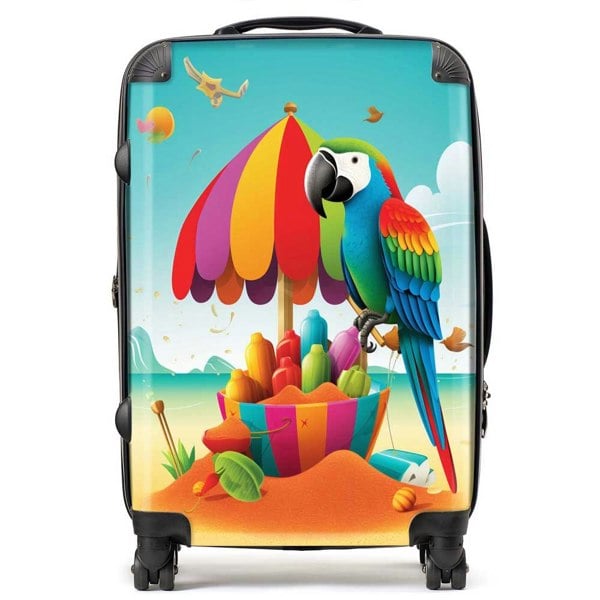 Warren Reed Parrot On A Beach Holiday Suitcase