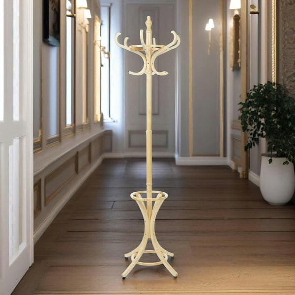 Rafaelo Mobilia Wooden Coat Stand With 12 Hooks Oak