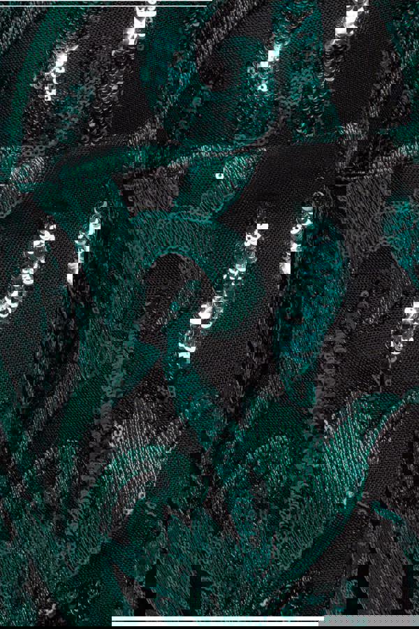 Square Neck Scalloped Embroidered Sequin Midi Dress - Emerald Green DR4124