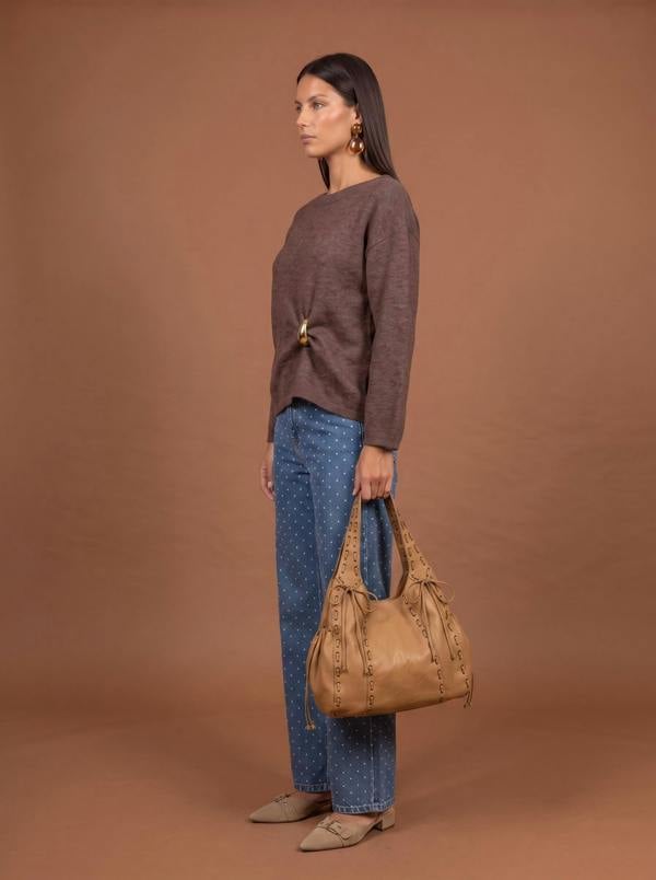 Urban Bliss Wool Blend Gold Trim Jumper Brown