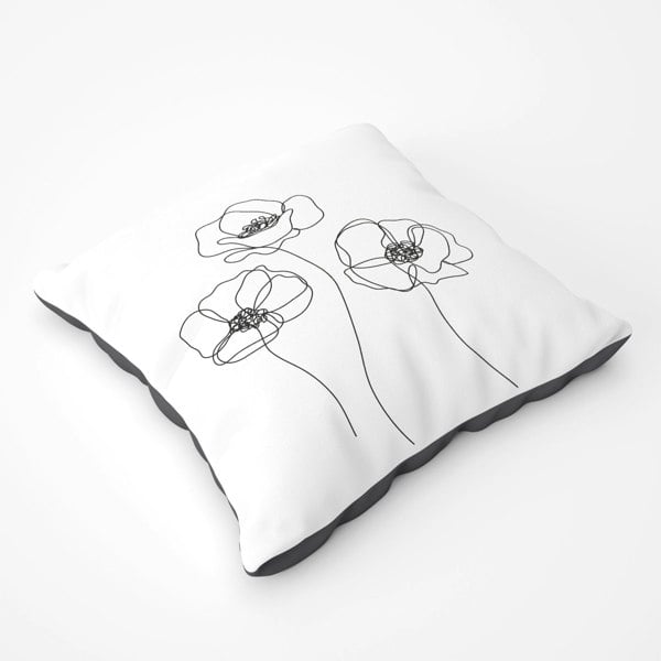 Warren Reed Monochrome Line Drawn Poppies Floor Cushion