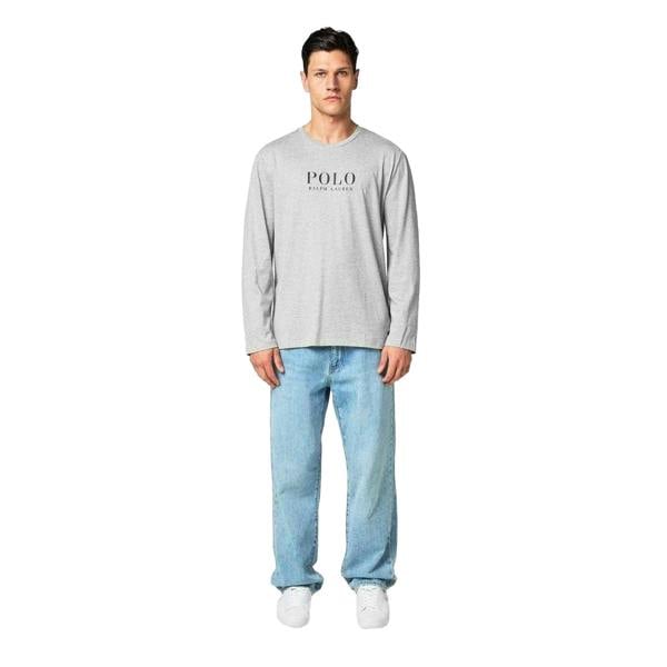 Ralph Lauren Mens Logo Cotton Long-Sleeved Polo T-Shirt - Grey Heather - 