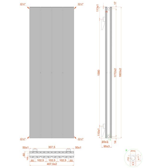 MYHOMEWARE 407mm x 1800mm Double Aluminium Panel Radiator in White - Model Mira - Wall-mounted