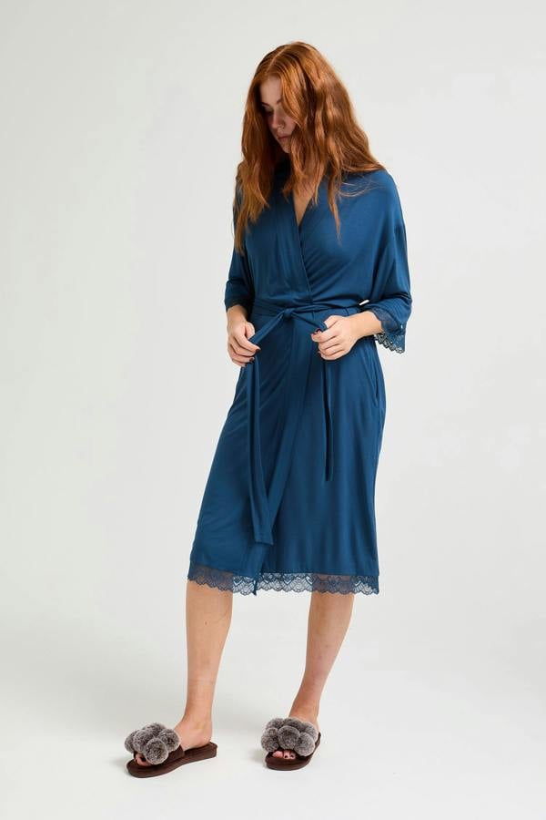 Bamboo Lace Kimono Robe in Teal - Wholesale - Robes