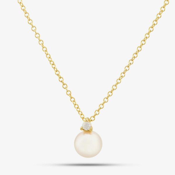T. H. Baker 9ct Yellow Gold Pearl & Cubic Zirconia Necklace 1.13.7604