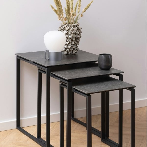 Furniture To Go Katrine Ceramic Nest of Tables in Black Set of 3
