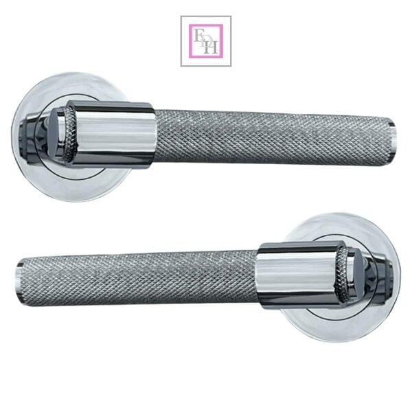 EDH Door Hardware Knurled Polished Chrome Door Handles – Internal Lever Handle Packs with Fixings