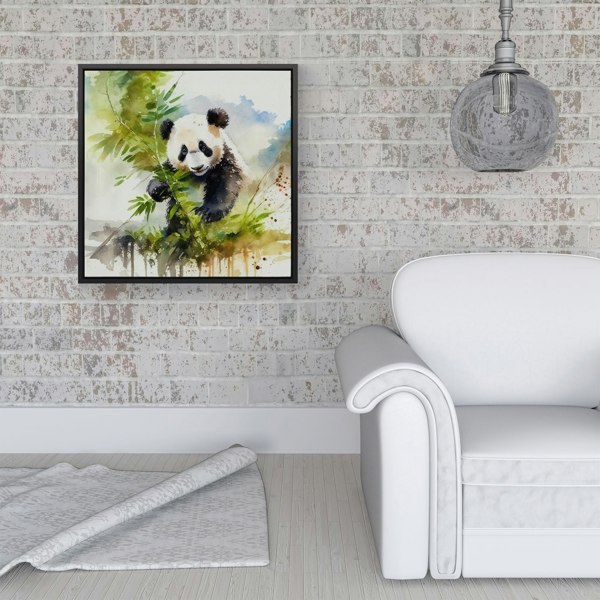 Warren Reed Panda Eating Bamboo Watercolour Framed Canvas