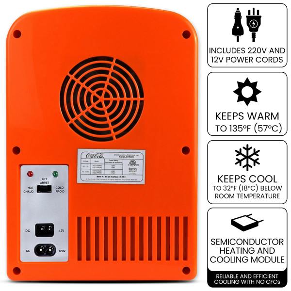 Coca-Cola Fanta 4L Mini Fridge Orange 6 Can Cooler Warmer for Bedroom, Office or Travel (12V Plug)
