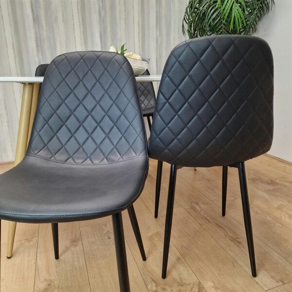 Kosy Koala Dining Table Set of 4 Wooden White Table with 4 Black Gem Patterend Chairs