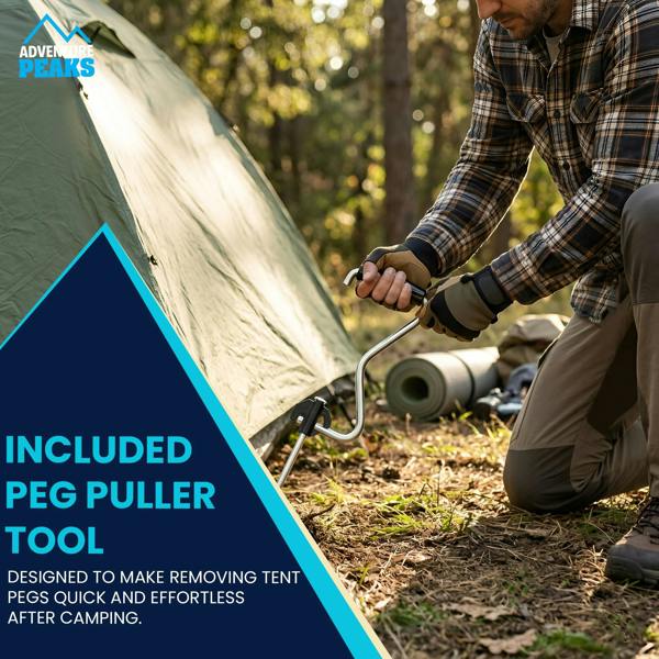Adventure Peaks Steel Tent Pegs - Set of 20 Zinc Plated Metal Ground Pegs with Peg Puller, Strong Camping & Gazebo Pegs